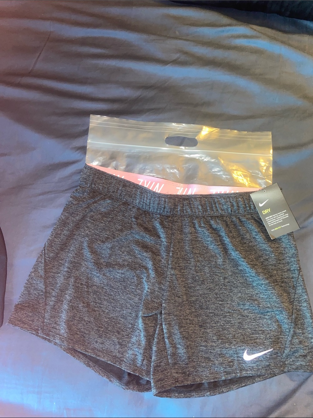Nike Dry Fabrics Women’s Gray Heather Athletic Shorts with Pink Waistband